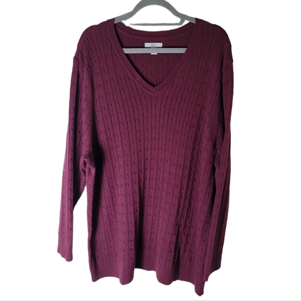 Croft & Barrow burgundy cable knit v neck sweater women's plus size 3X stretch
